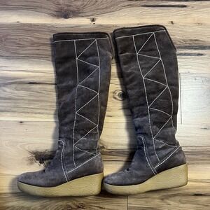 Michael Kors brown Crosby Suede Sherpa Lined Knee High Wedge Boots Womens Sz 10